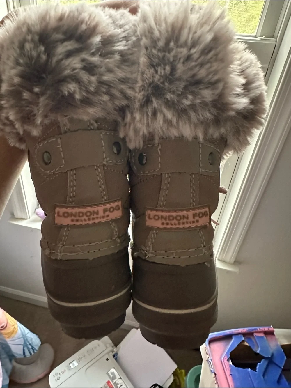 London Fog Kids Brown Faux Fur Cuff Winter Boots